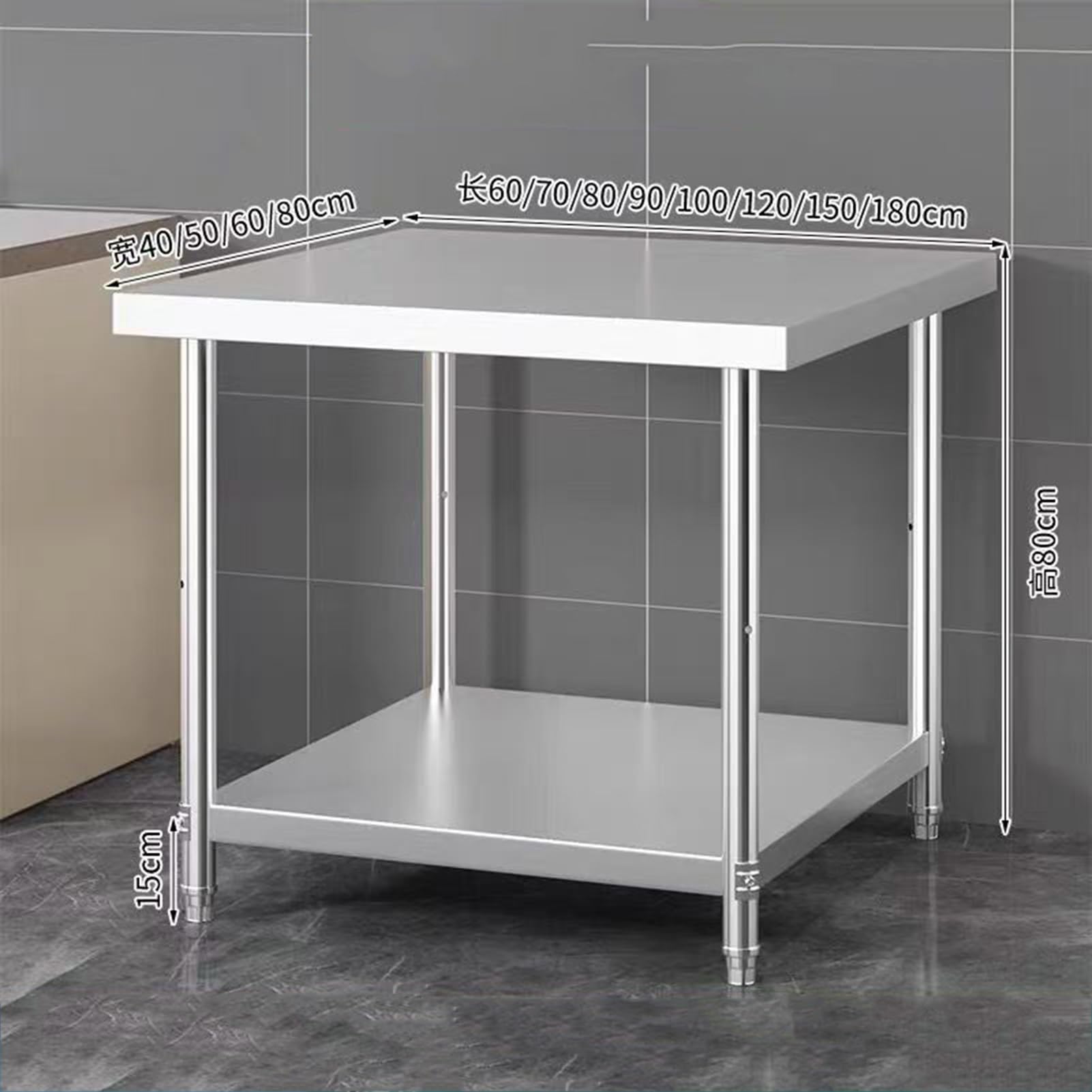 Tavolo da cucina in acciaio inox, isola da cucina professionale in metallo con ripiano inferiore resistente, color argento A, 60 x 40 cm, perfetto per chef domestici e cucine moderne