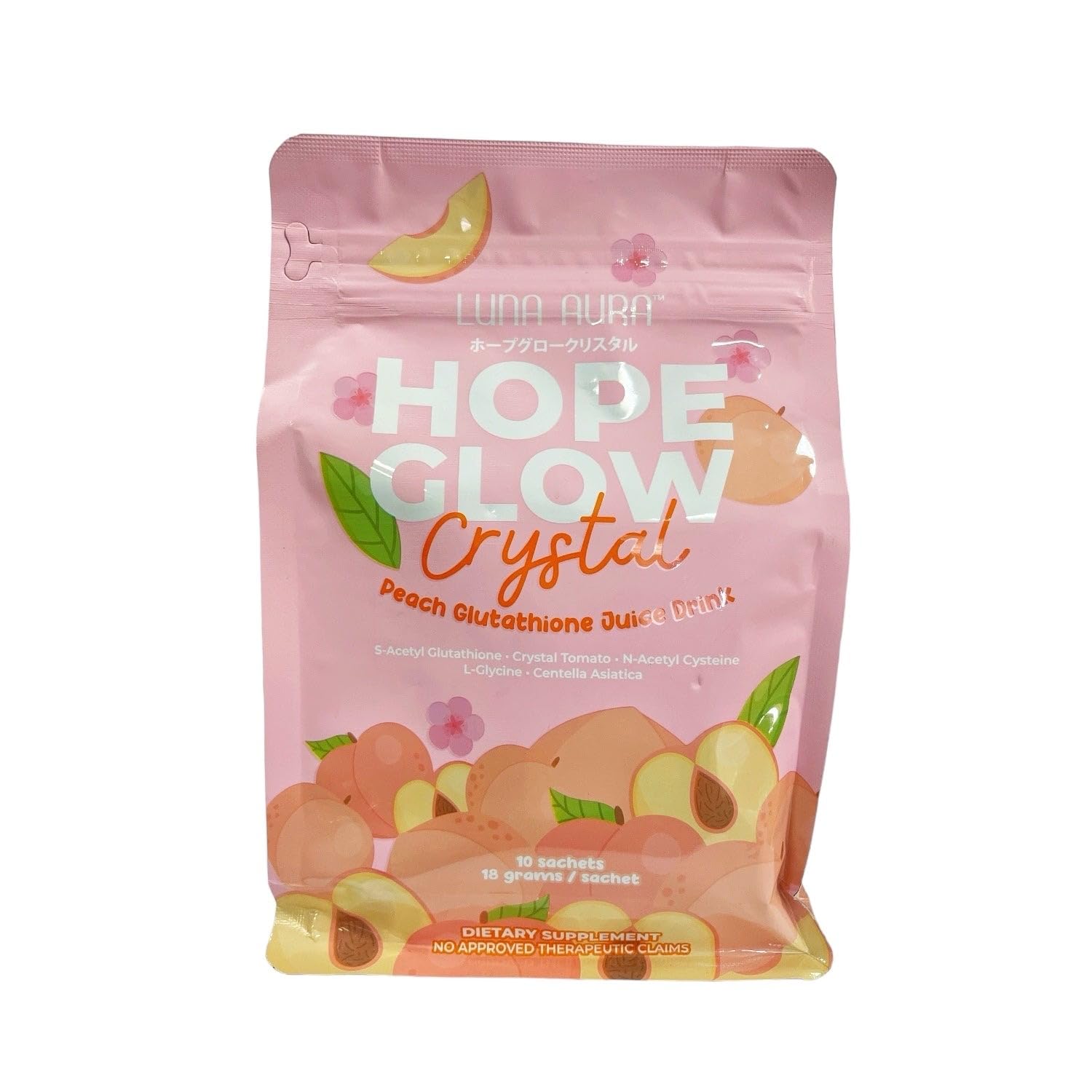 10 Sachets Luna Aura Hope Glow Crystal Peach Glutathione Juice Drink