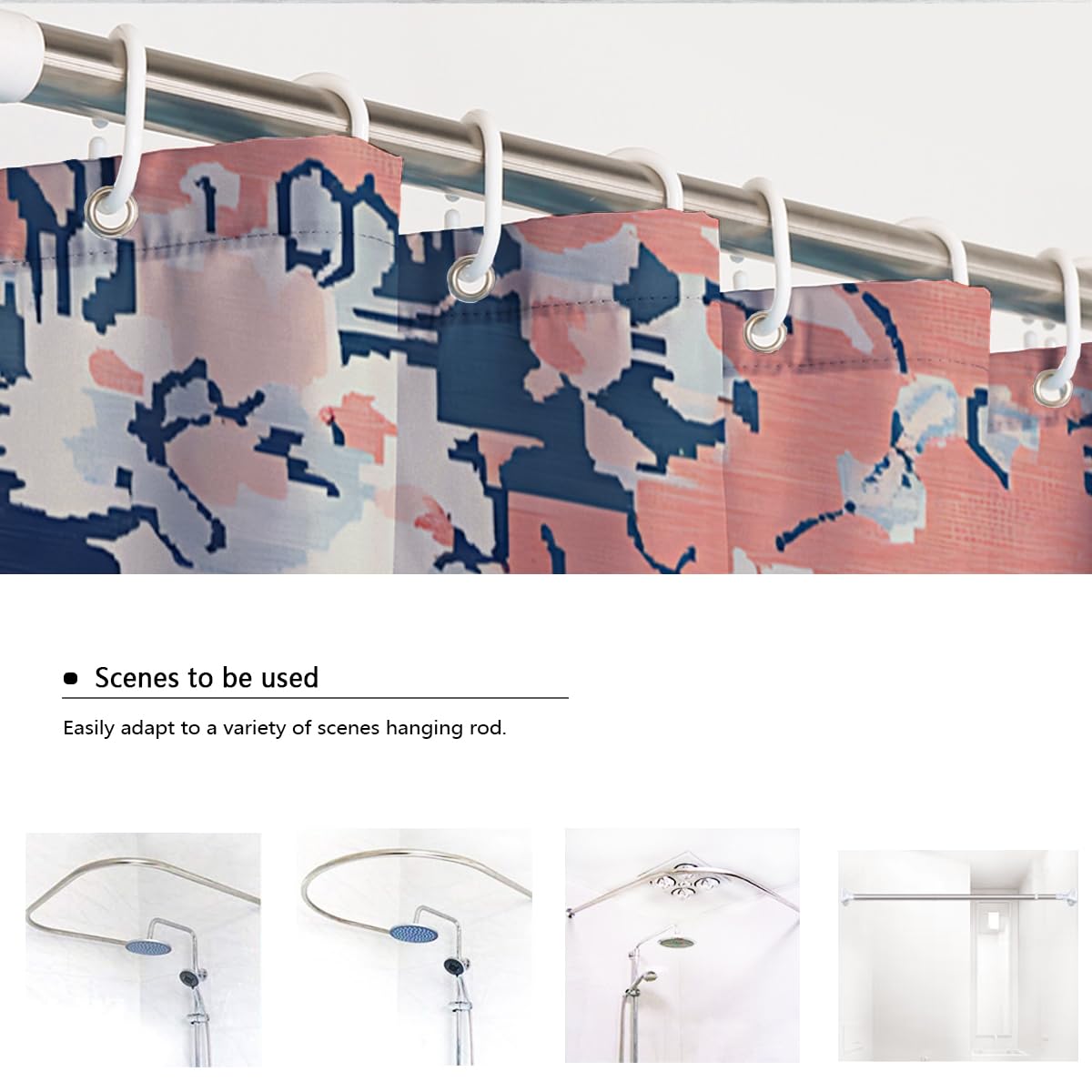 Cortina Ducha marroquí Azul Marino Rosa baño W180xL220 cm
