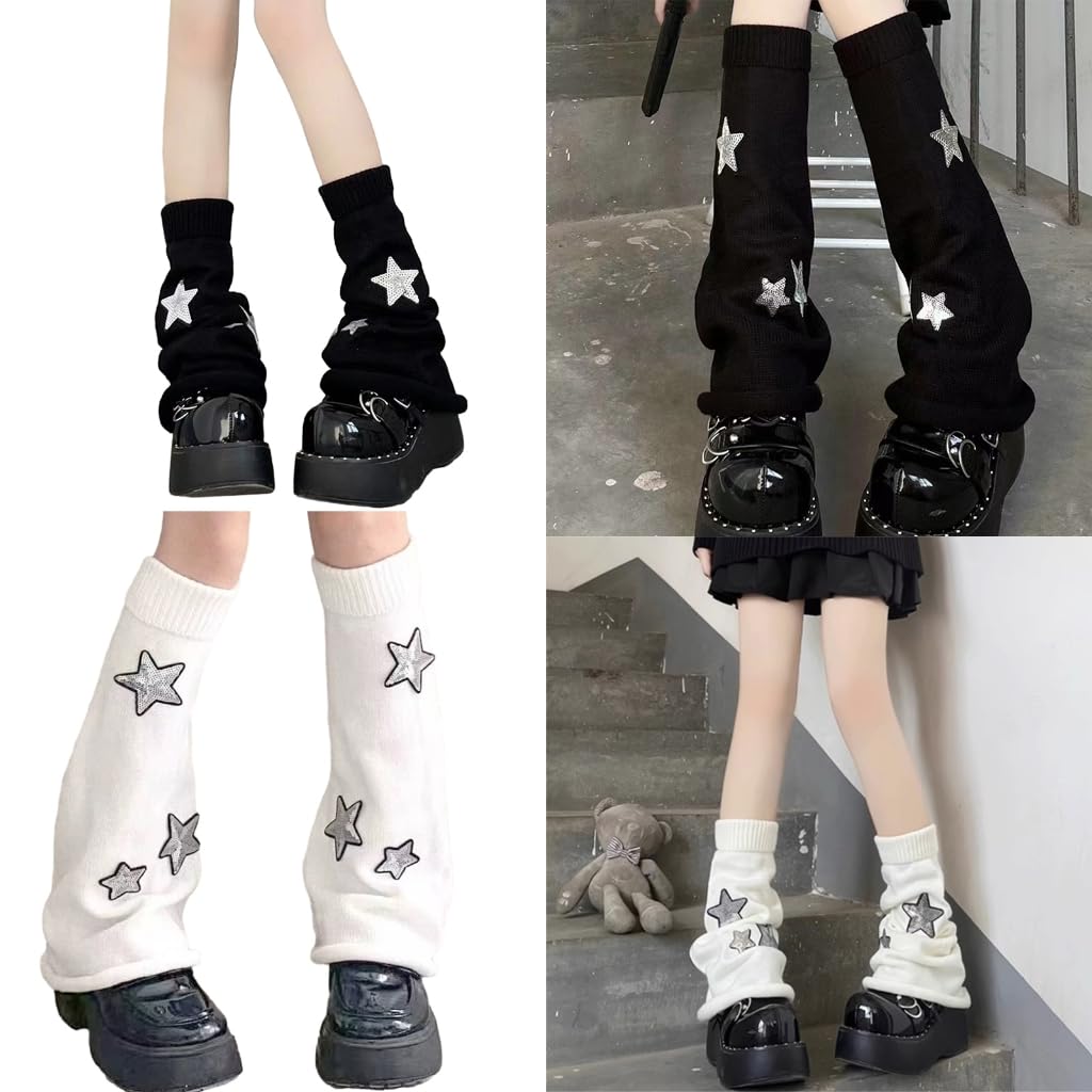 Leg Warmers for Women Girls Japanese Lolitas Leg Warmer Star Knit Long Socks Leg Stockings