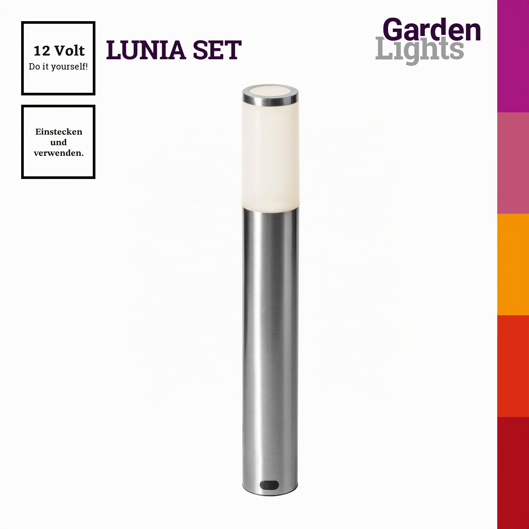 Garden Lights® Sockelleuchte Set Lunia - 12v 1W LED - IP44 Edelstahl - verwendung mit Erdspieß - geeignet für jeden Gärten, Wege oder Einfahrt