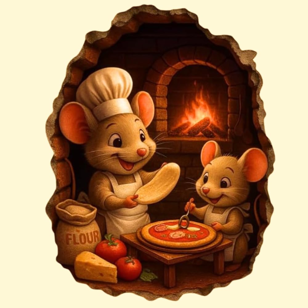 Autocollant mural souris faisant des pizzas en vinyle haute découpe