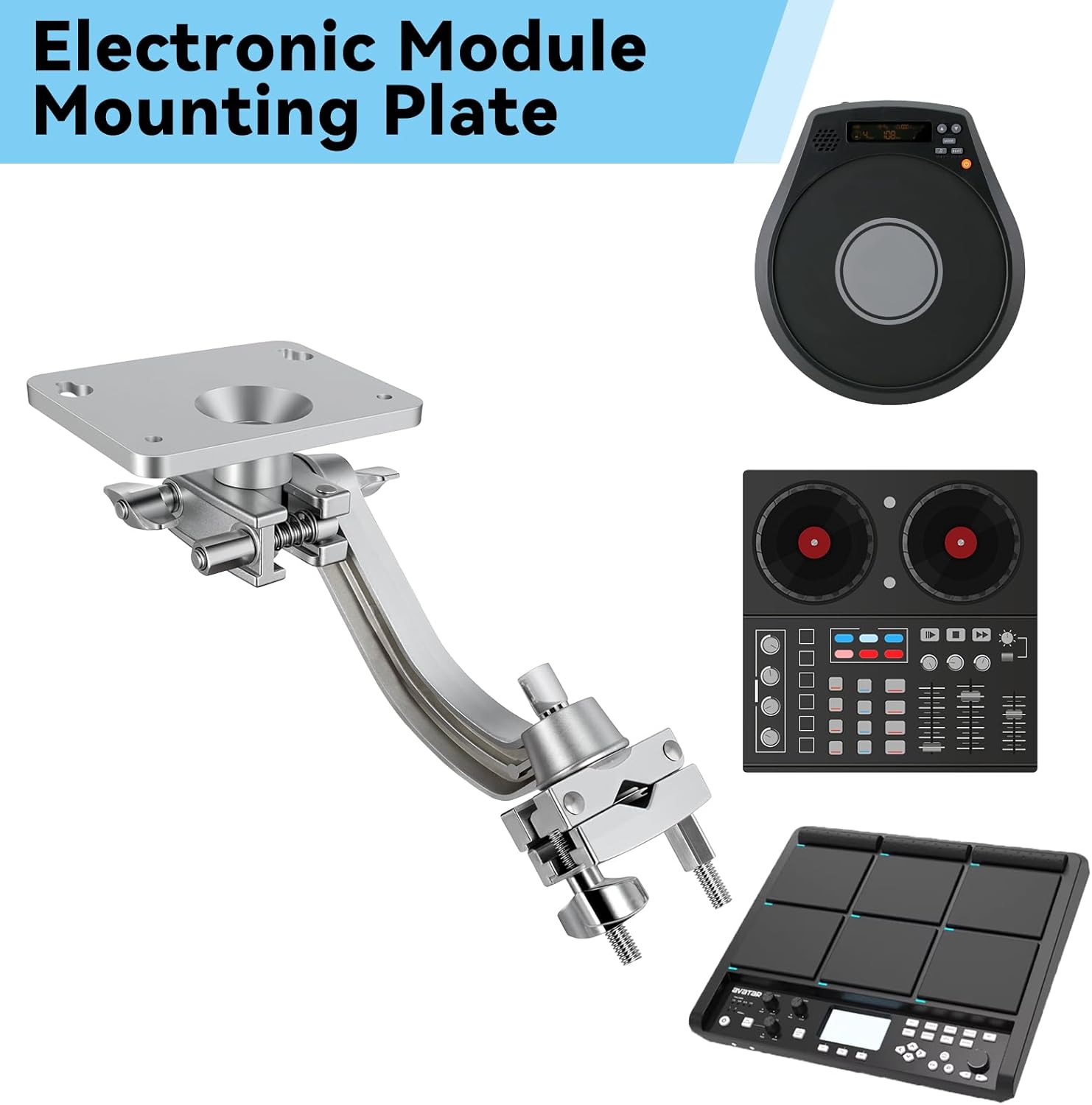 RANMING Electronic Module Mounting Plate with Clamp Electronic Drum Module Mount Holder for Electronic Controller Multi-Pad Drum Pads Drum Set Cymbal Stand