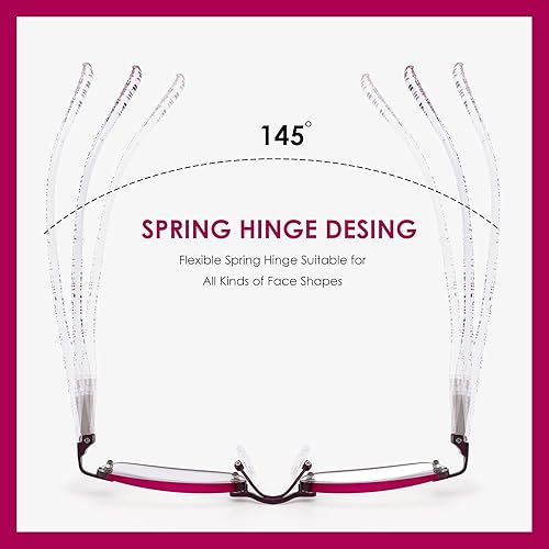 Miniatura 3 de LOVIVY Paquete de 3 lentes de lectura sin montura para mujer, con bloqueo de luz azul, borde tintado, patrón de bisagra de resorte, lentes de brazo,