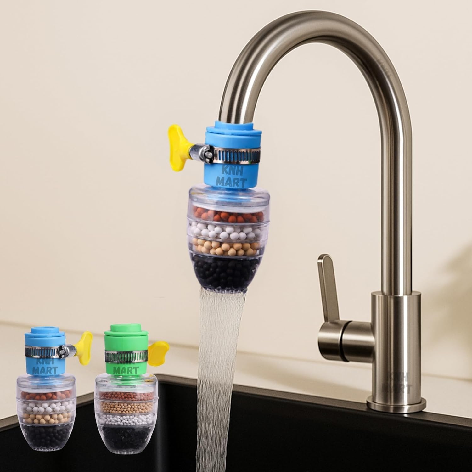 Adjustable Kitchen Faucet Mount Water Saver Nozzle | Flexible Anti-Splash Tap Extender with Shower Spray Regulator | Rotatable Plastic Tap Attachment (6 Layer Filter, 1)