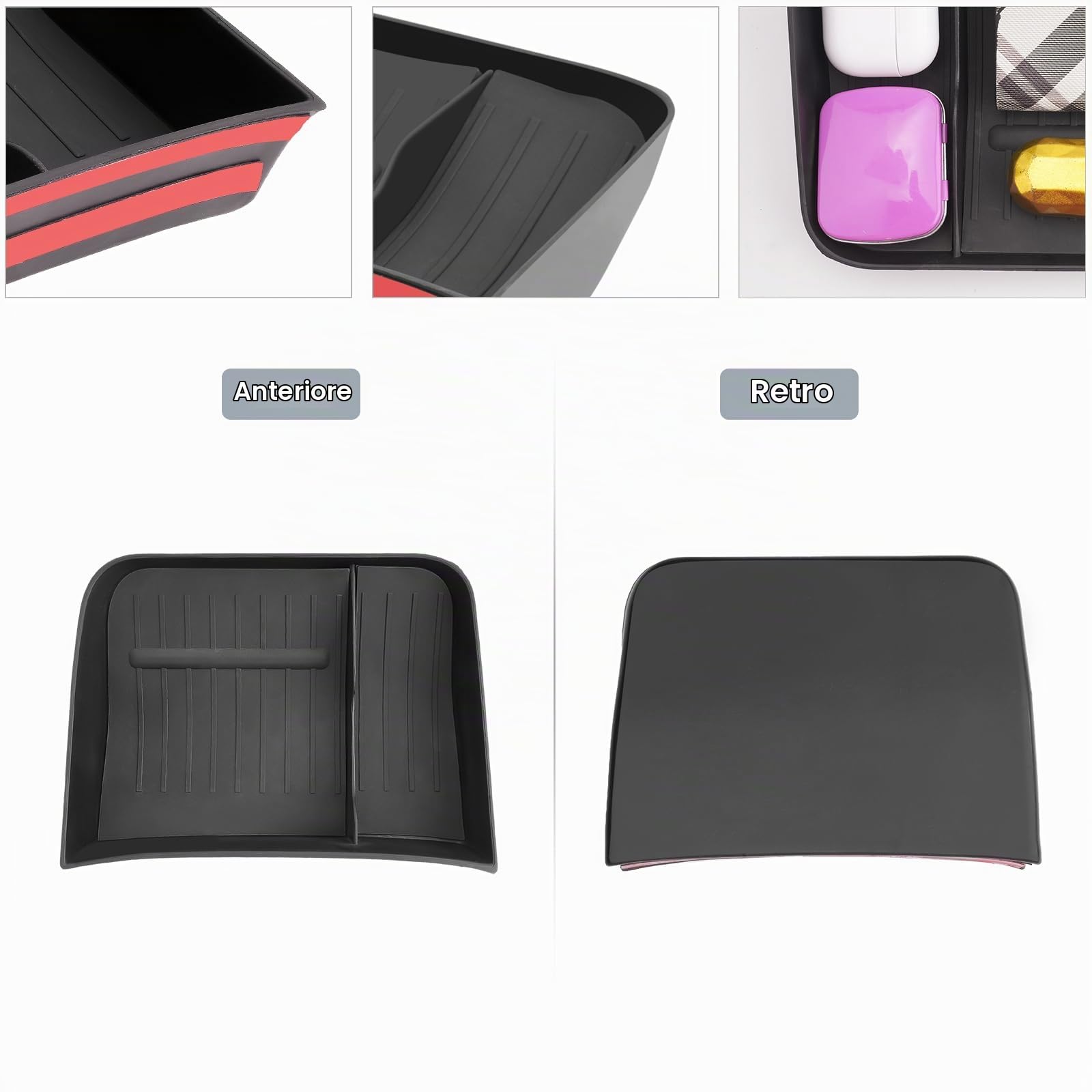 Vano Portaoggetti del Cruscotto Centrale Compatibile con Ford Puma 2020-2025, Console Centrale Portaoggetti, Ford Puma Organizer per Console Centrale con Tappetino Antiscivolo (Nero)