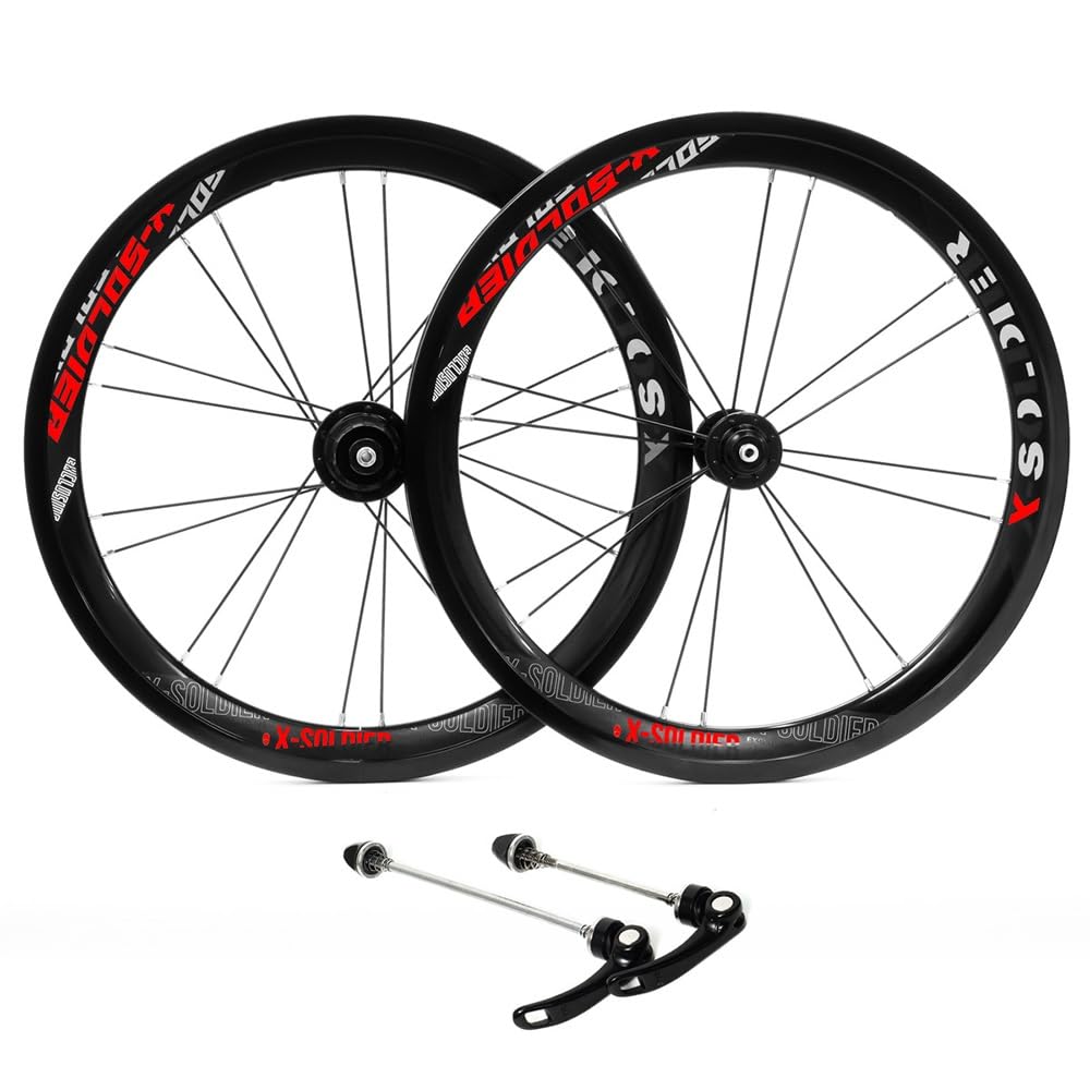 349 Juegos de Ruedas de Bici Plegables Freno en V 8-11 Velocidad Cassette | 74/130mm BMX Ruedas delanteras traseras de liberación rápida, llantas de aluminio, rodamiento sellado