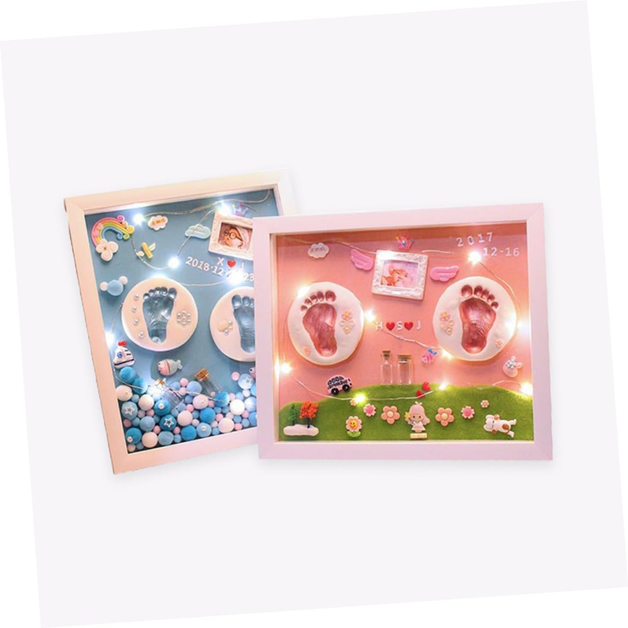 Cornice Portafoto Impronta della Mano e del Piede del Set Ricordo Battesimo in Acrilico Resistente Confezione Regalo per Shower Maschietto Kit Completo per Genitori e
