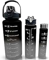Kit 3 Garrafas de Água Motivacionais 2L 900ml 300ml com Canudo e Tampa Antivazamento Ideal para Trabalho, Academia e Viagem, cores sortidas.