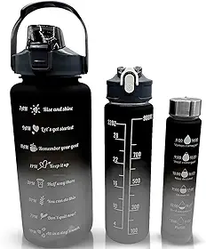 Kit 3 Garrafas de Água Motivacionais 2L 900ml 300ml com Canudo e Tampa Antivazamento Ideal para Trabalho, Academia e Viagem, cores sortidas.