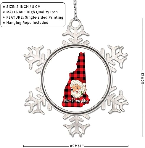 Miniatura 7 de Adornos de copo de nieve de New Hampshire Home State, adornos de Navidad personalizados 2022 a cuadros de búfalo lindo adorno de Papá Noel para