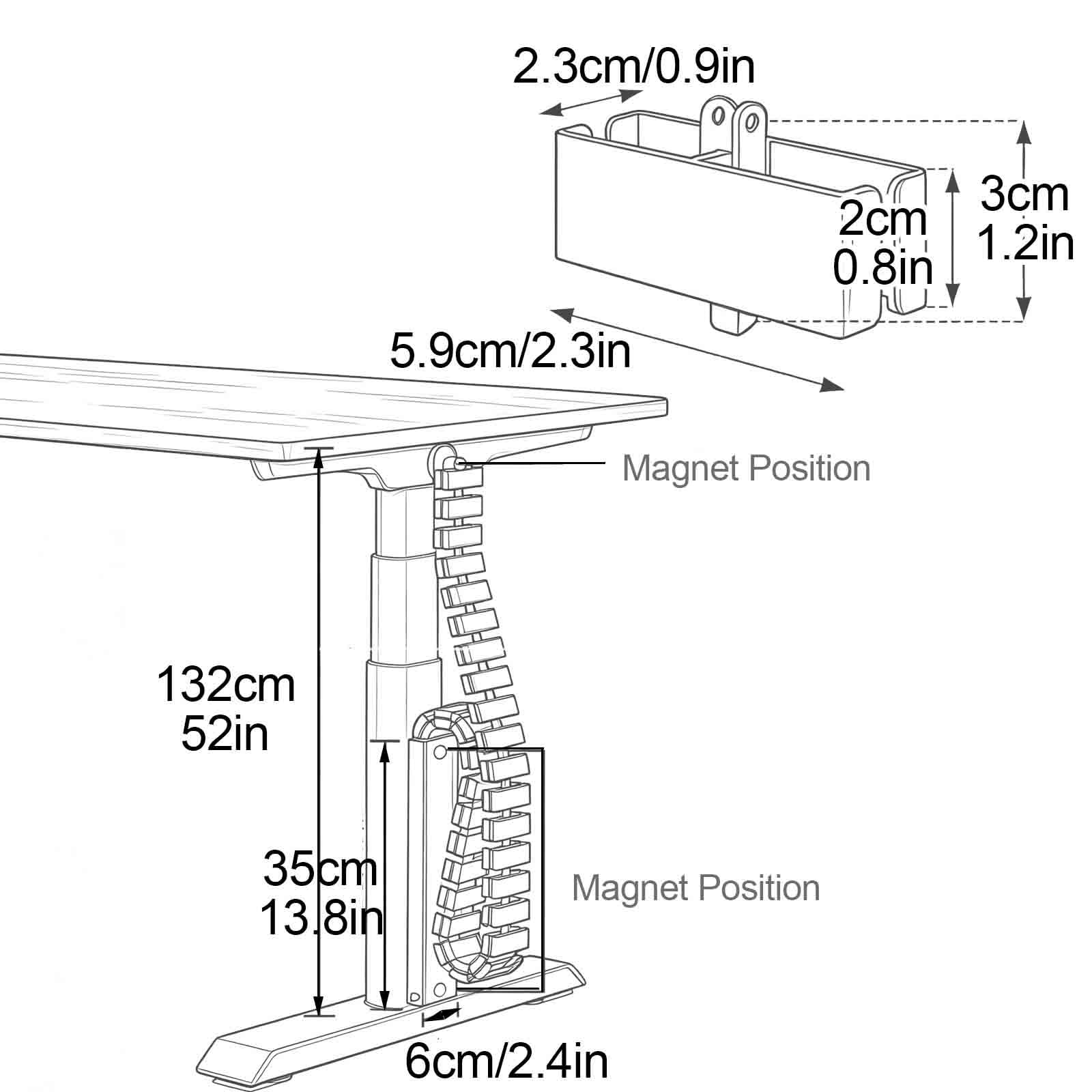 Magnetyczny Organizer Kabli do Biurka Regulowanego, Elastyczny System Zarządzania Kablami 132cm do Gaming i Home Office(White)