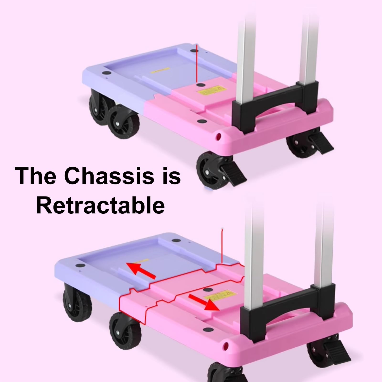 Faltbarer Handwagen mit ausziehbarer Basis und 6 Rädern, tragbares faltbares Design für Umzug, Reisen und Supermarkt
