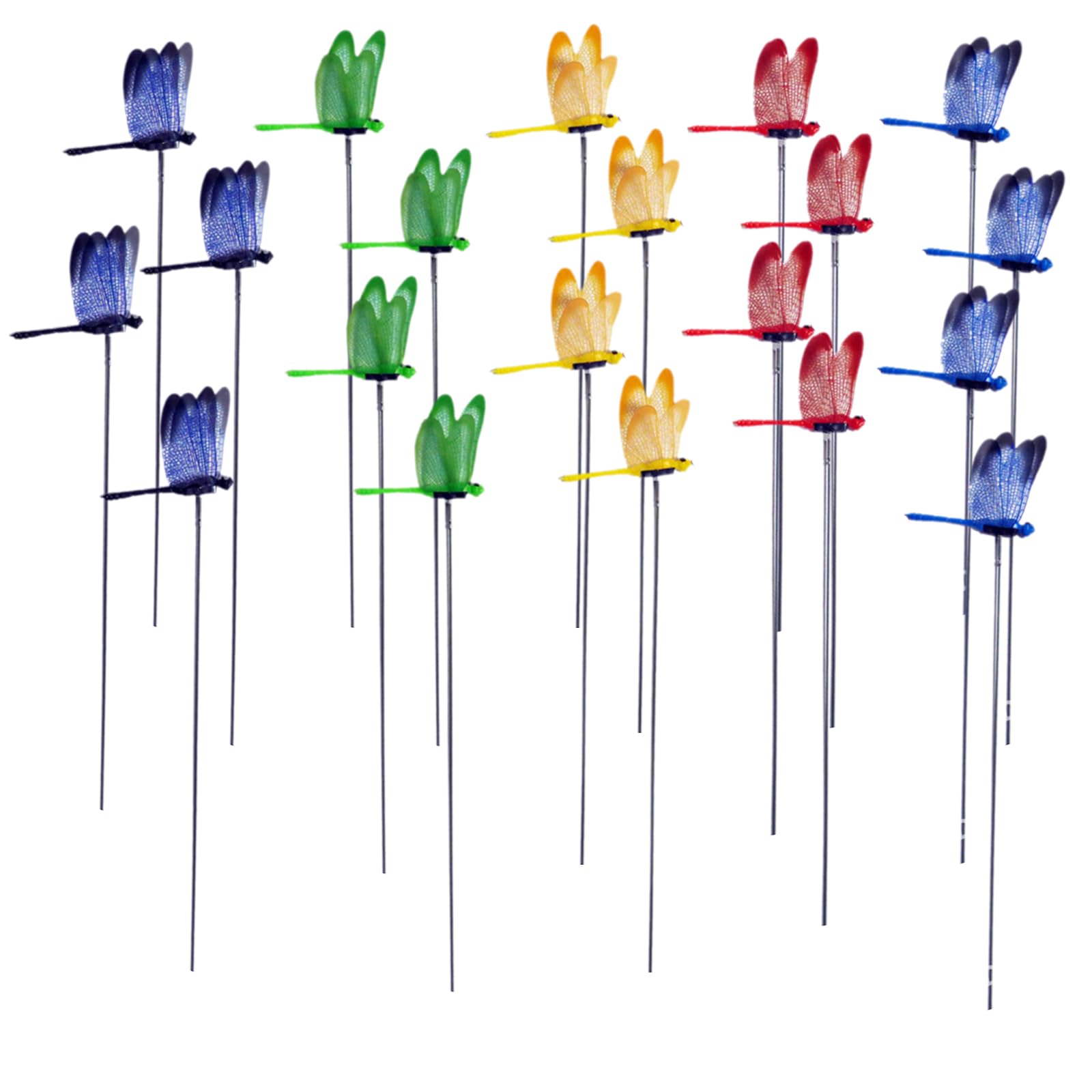 3D Dragonfly Garden Stakes – 25-Piece Set – Multicolour PVC Insect Ornaments on 25cm Stakes – Vibrant Outdoor Yard and Planter Decor for Lawn, Patio, and Flower Beds