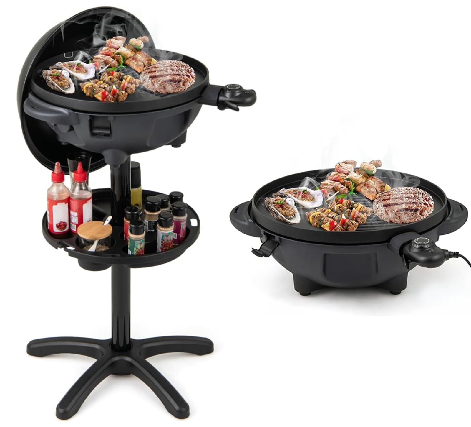 TANGZON Electric BBQ Grill with Removable Stand and Dual Cooking Plate