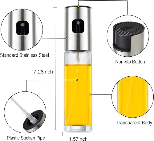Miniatura 2 de Bestdin Pulverizador de aceite para cocinar, pulverizador de aceite de oliva de 3.4 fl oz, botella de spray de aceite de oliva de vidrio para