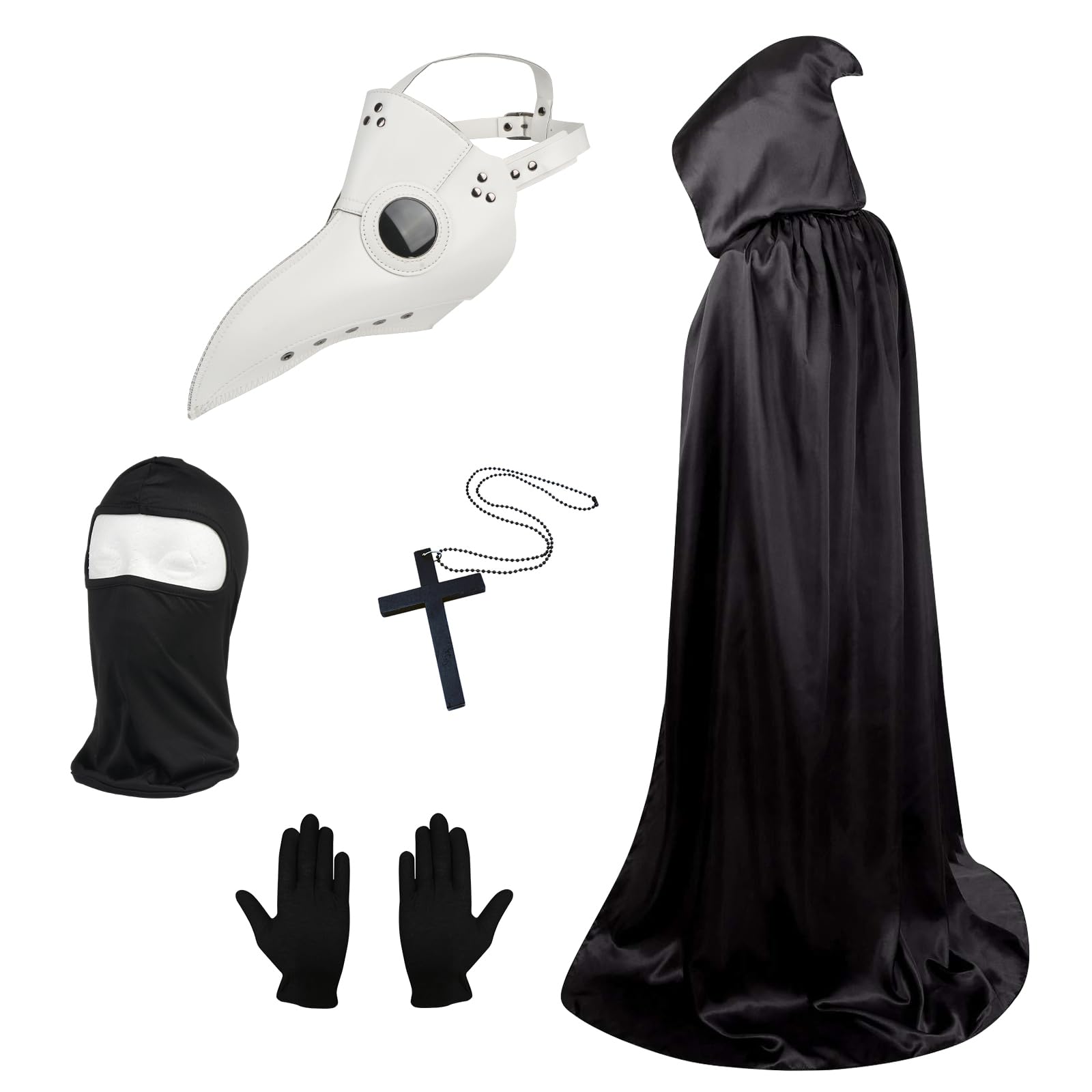 Plague Doctor Mask, Plague Doctor Costume with Full Face Masks Cloak Gloves Cross Necklace, Steampunk White Bird Mask for Cosplay Masquerade, Adult Halloween Costume for Men, Gothic Halloween Props โ image 1