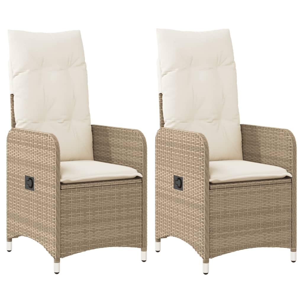 Poltrona da giardino regolabile con cuscino, 2 pezzi, beige, poly rattan, PE intrecciato, rivestimento rimovibile, telaio in acciaio per esterni Relax