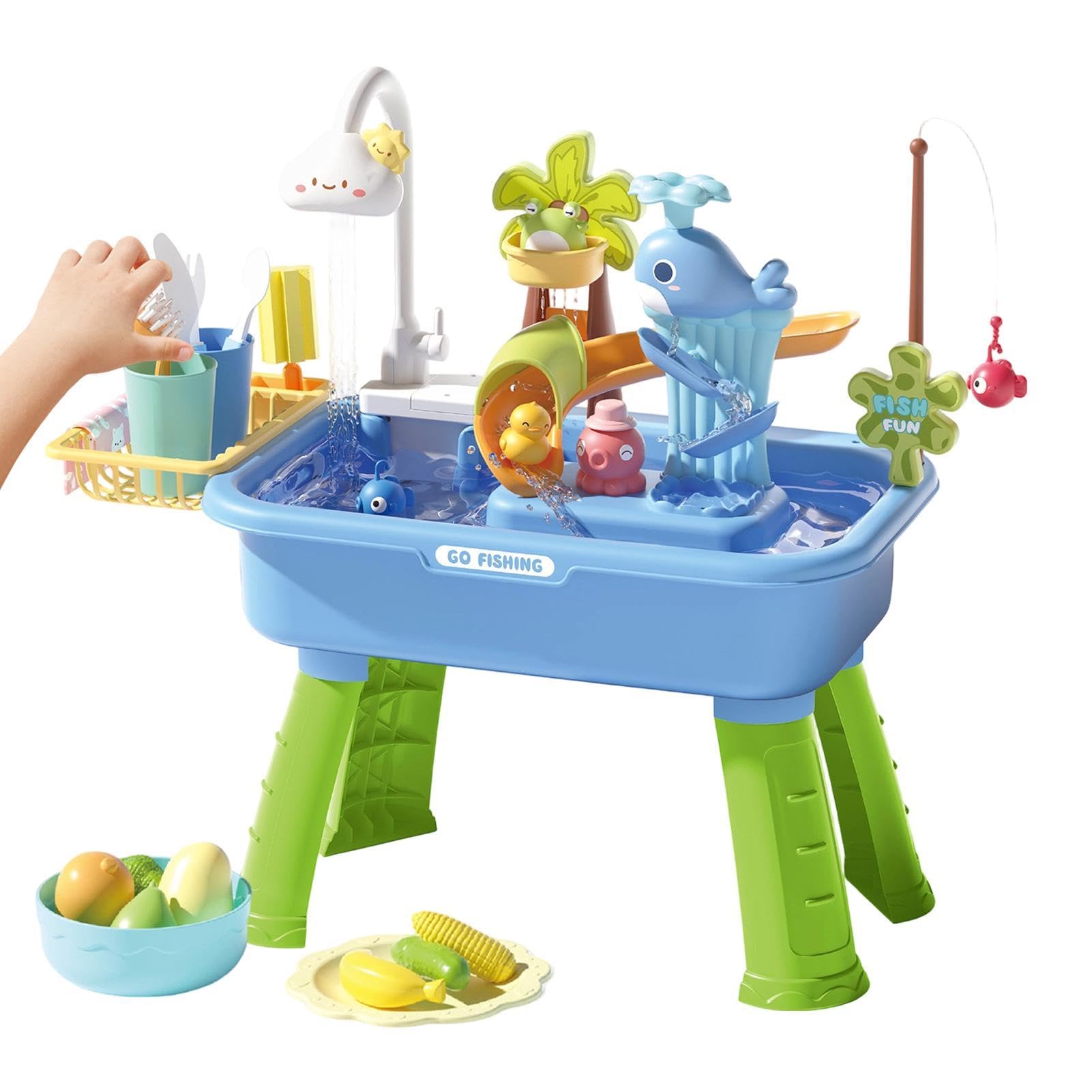 Fizepgo Electric Water Table, Kids Play Sink With Running Water & Cloud Faucet, Sensory Todd-ler Activity Table With Fishing Game - For Preschoolers Backyard Patio Beach Camping Daycare Home