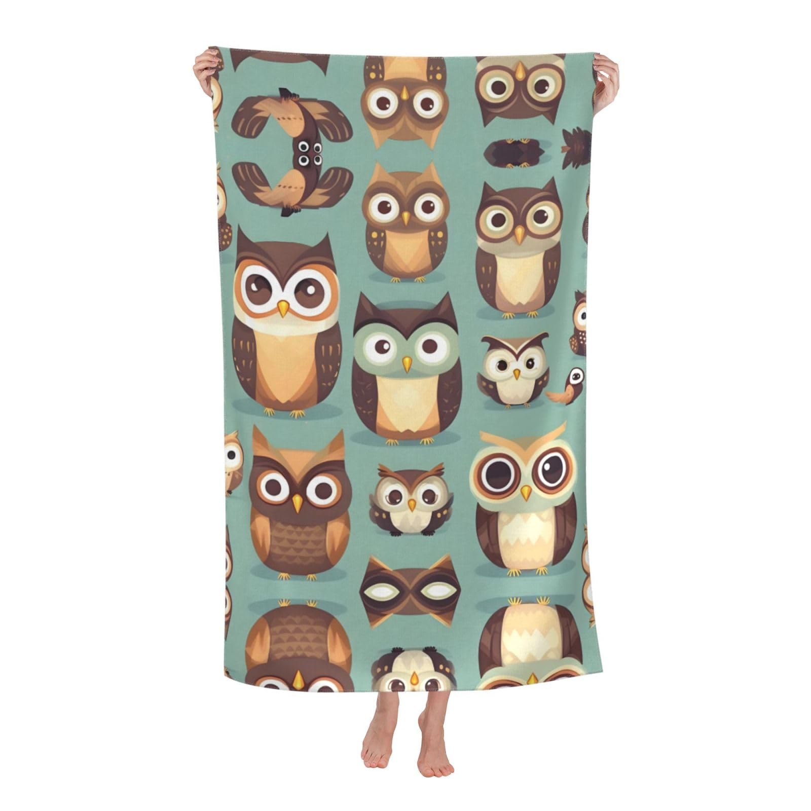 KPXXAQT Animal Cartoon Owls Cute Print Oversized Adult Beach Towel Quick-Dry Travel Swimming Camping Outdoor Adventures