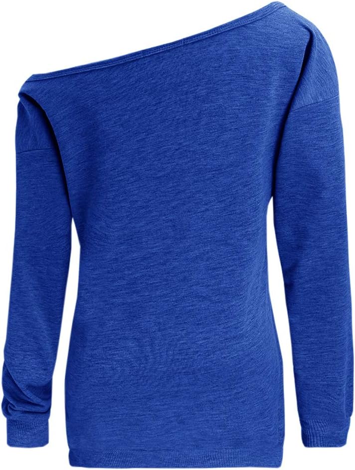 Womens Off Shoulder Sweatshirt Slouchy Long Sleeve Shirts Pullover Tops - Image 3