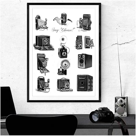 Amazon Co Jp Dlfalg アンティークカメライラストポスタープリント写真愛好家ギフトヴィンテージカメラ 壁アート写真キャンバス絵画家の装飾 40x60cmフレームなし 家電 カメラ