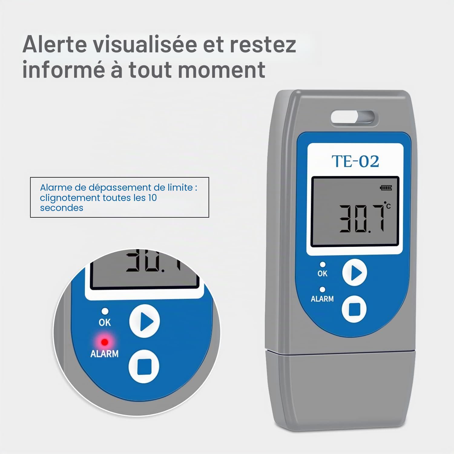 ThermElc TE‑02 USB Enregistreur de Données de Température, Rapports PDF/CSV Auto, Data Logger USB Réutilisable avec Certificat d'étalonnage, Comparaison Multi-appareils Pour Réfrigérateur de Pharmacie