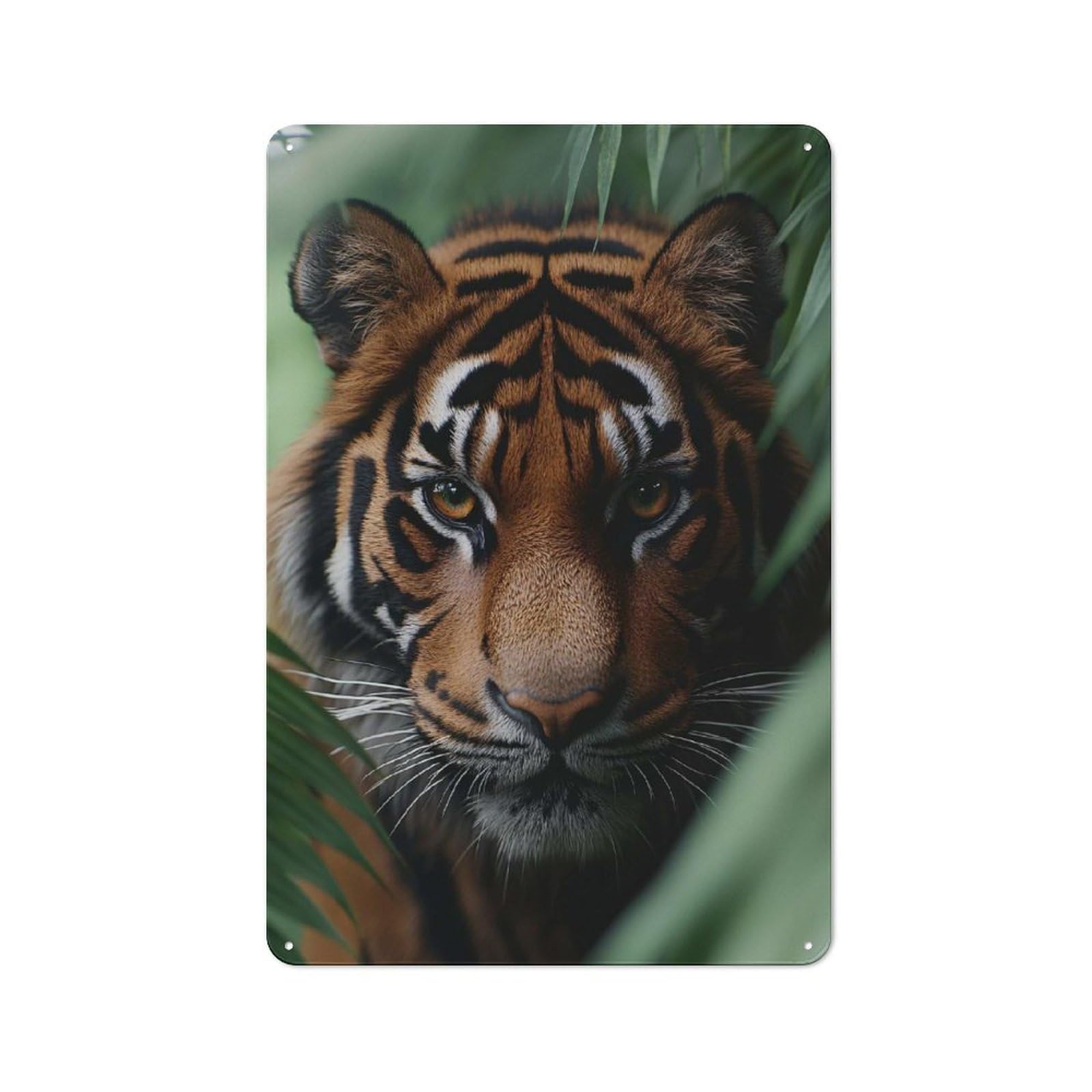 Junmoney Style-7 Tiger Portrait In Lush Greenery Vintage-Inspired Tin Sign 30X20cm For Pub Or Café, For Vintage Wall Decor Fans, For Home Office And Studio Walls