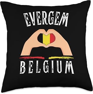 Belgium Flag Heart Evergem City Throw Pillow