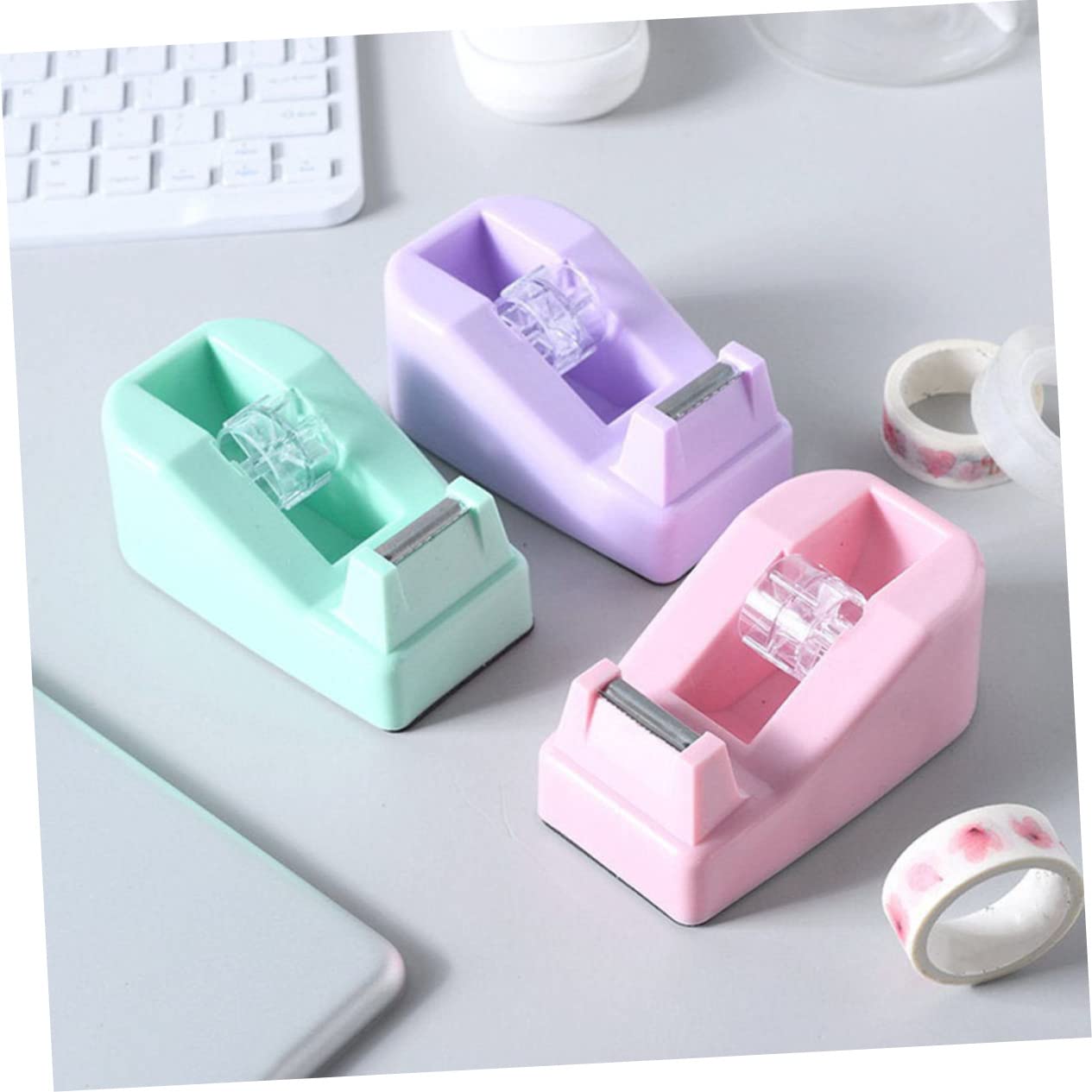 Dispenser per Nastro Adesivo da Ufficio da Tavolo 3 Pezzi | Plastica, Bordo senza Sbavature, per Casa e Scuola, Stile Moderno ed Elegante