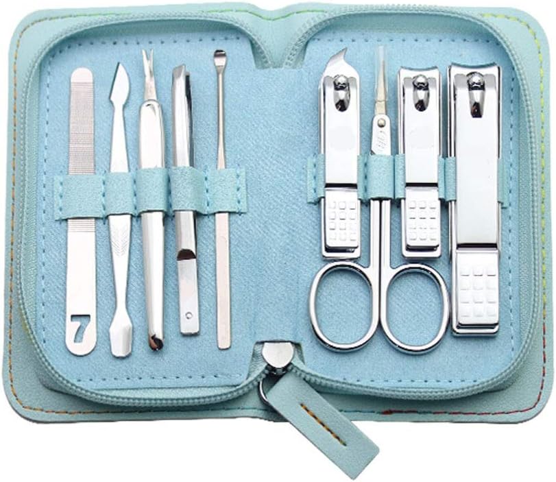 Manicure Set Household Nail Clippers Set Pink Nail Manicure Tools Rectangular Pedicure Set Box Silver Beauty Care Tools (Set of 9) Nail Clippers Pedicure Kit (Color : B)
