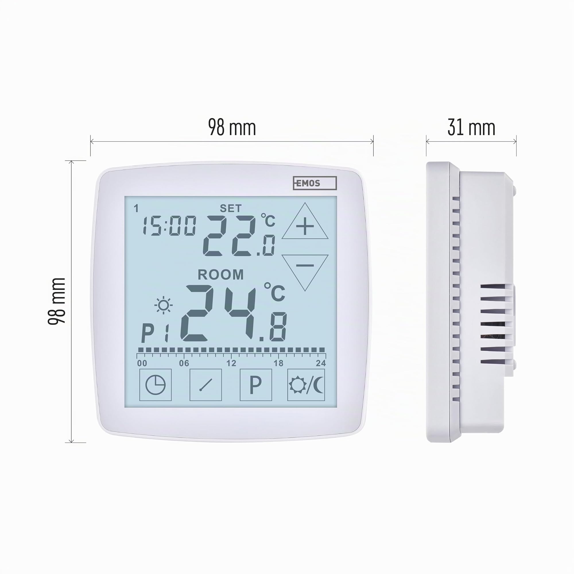 EMOS - digitaler Raumthermostat mit OpenTherm - programmierbar, drahtgebunden, 2X 1,5 V Batterie - Heiz-/Kühlsysteme - Temperaturregelung 7-30 °C - Aufputzmontage - Frostschutz - weiß