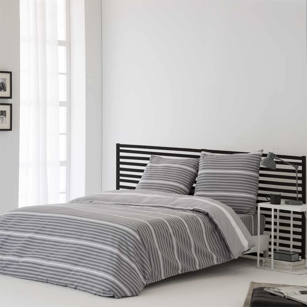 COTTON ARTean Funda Nórdica 260x240 GAUNA algodón Poliéster Gris | Incluye 3 piezas: F.Edredón 260x240 + 2 F.de Almohada 63x63 Cierre Botones Certificado OEKO-TEX