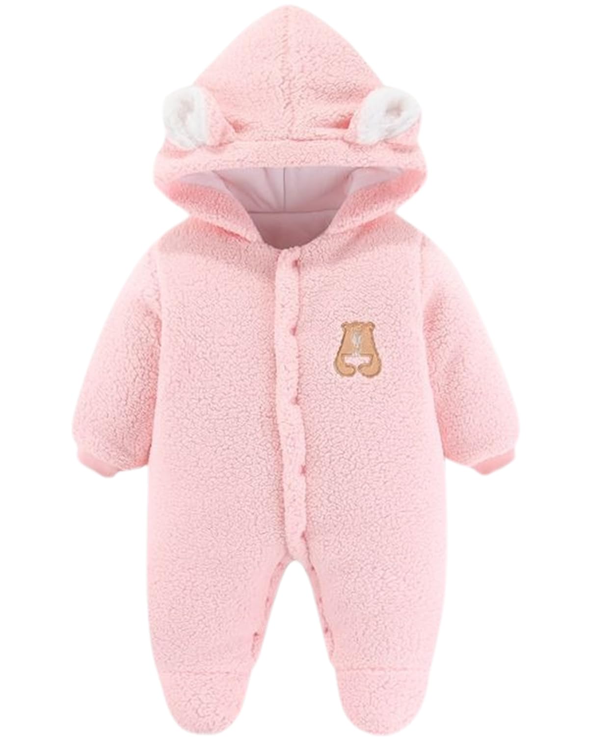 JiAmy Combinaison de neige d'hiver en polaire pour nouveau-né - Grenouillère à capuche avec pieds - Motif dessin animé - Pour bébé fille et garçon de 0 à 18 mois
