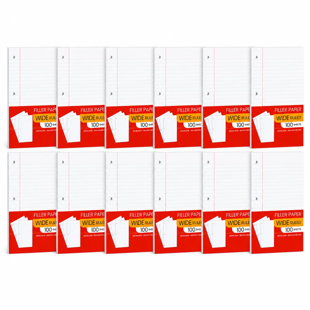 Carta per quaderni a righe larghe, fogli sfusi, carta a righe larghe per quaderni, carta riempitiva a righe per raccoglitori a 3 anelli, 26,7 x 20,3 cm, per studenti, università, scuola, aula - 100