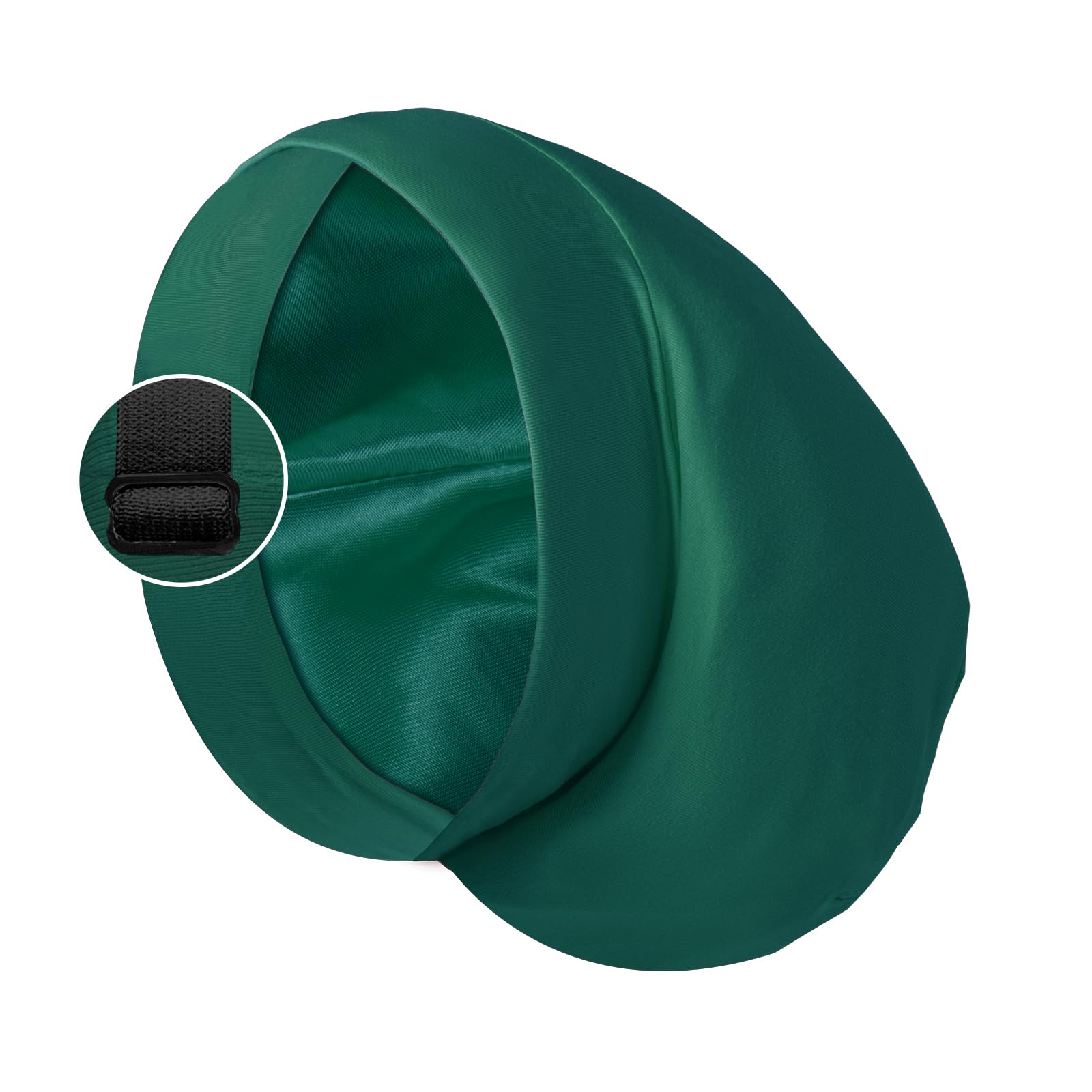 Satin Bonnet Silk Lined Sleep Cap- Adjustable Hair Cover for Women Men Frizzy Hair Night Cap Patients Care Dark Green