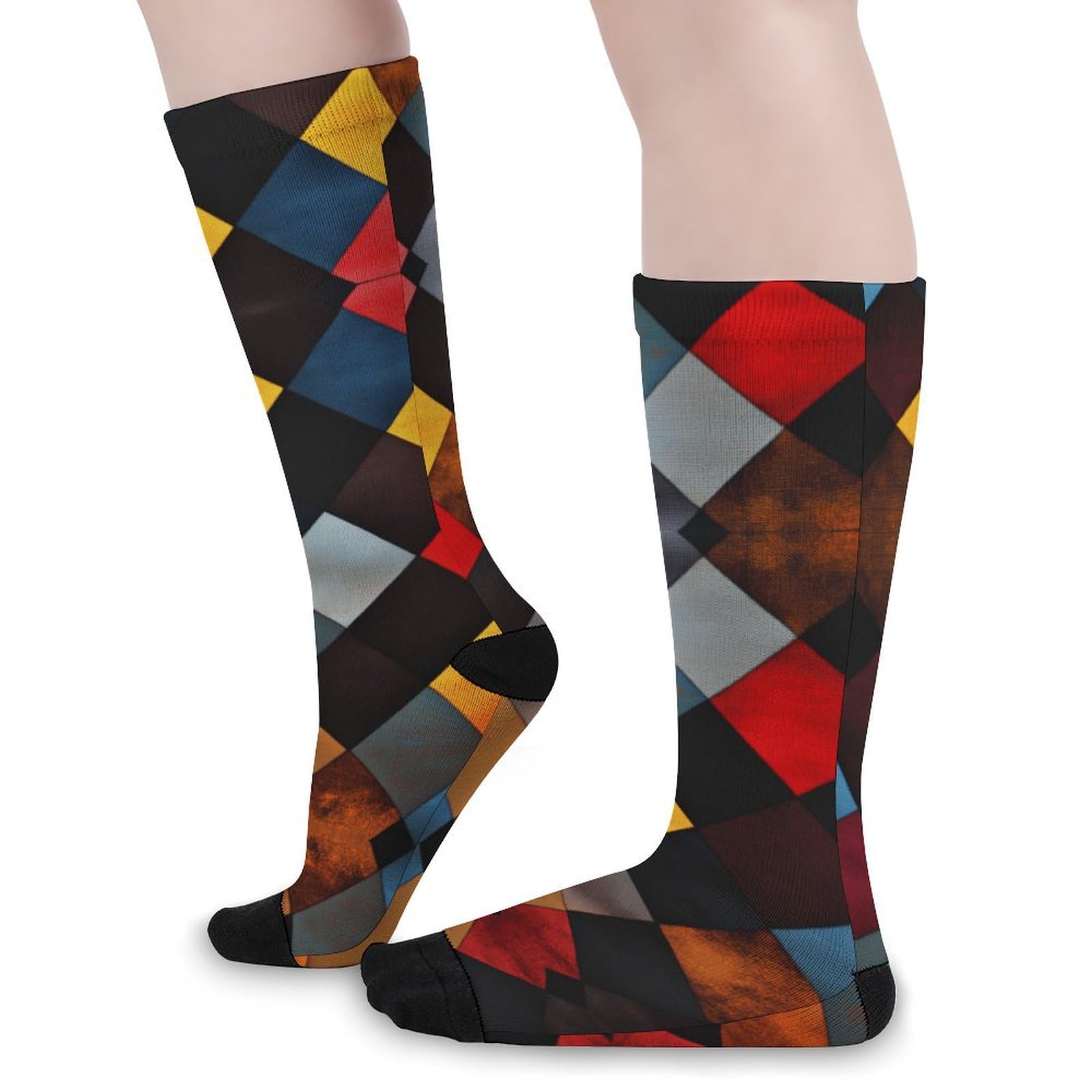 ArtistMixWay Womens Argyle Thicken Crew Socks Casual Warm Socks Hosiery for Hiking Camping,Black,S