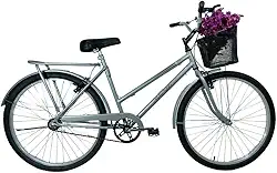 Bicicleta Retrô Aro 26 Freio V-Brake Cesta Prata