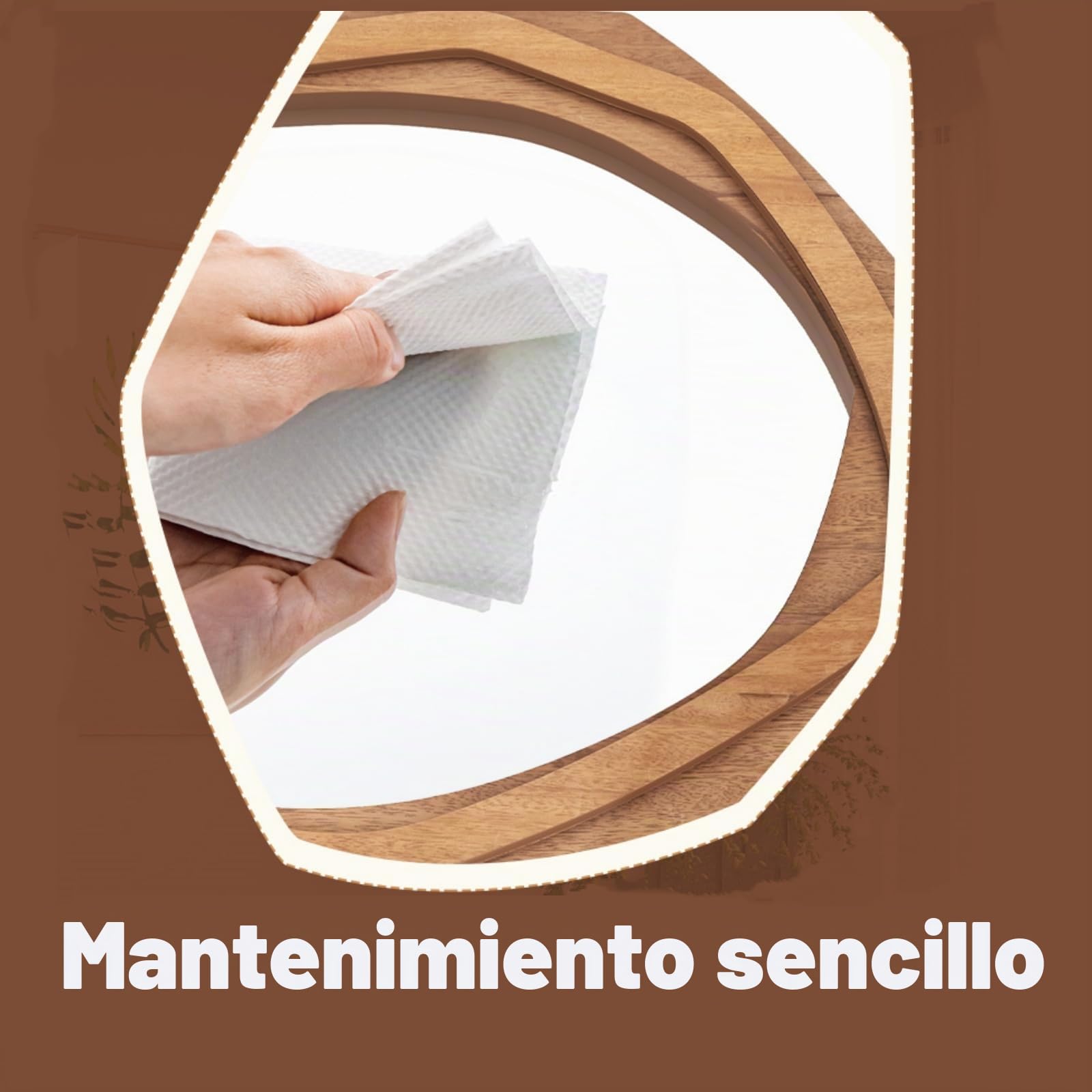LIFEZEAL Espejo de Pared Irregular, Espejo Decorativo HD con Marco de Madera, Diseño Abstracto y Rústico, Espejo Inastillable para Salón y Baño (66 x 89,5cm)