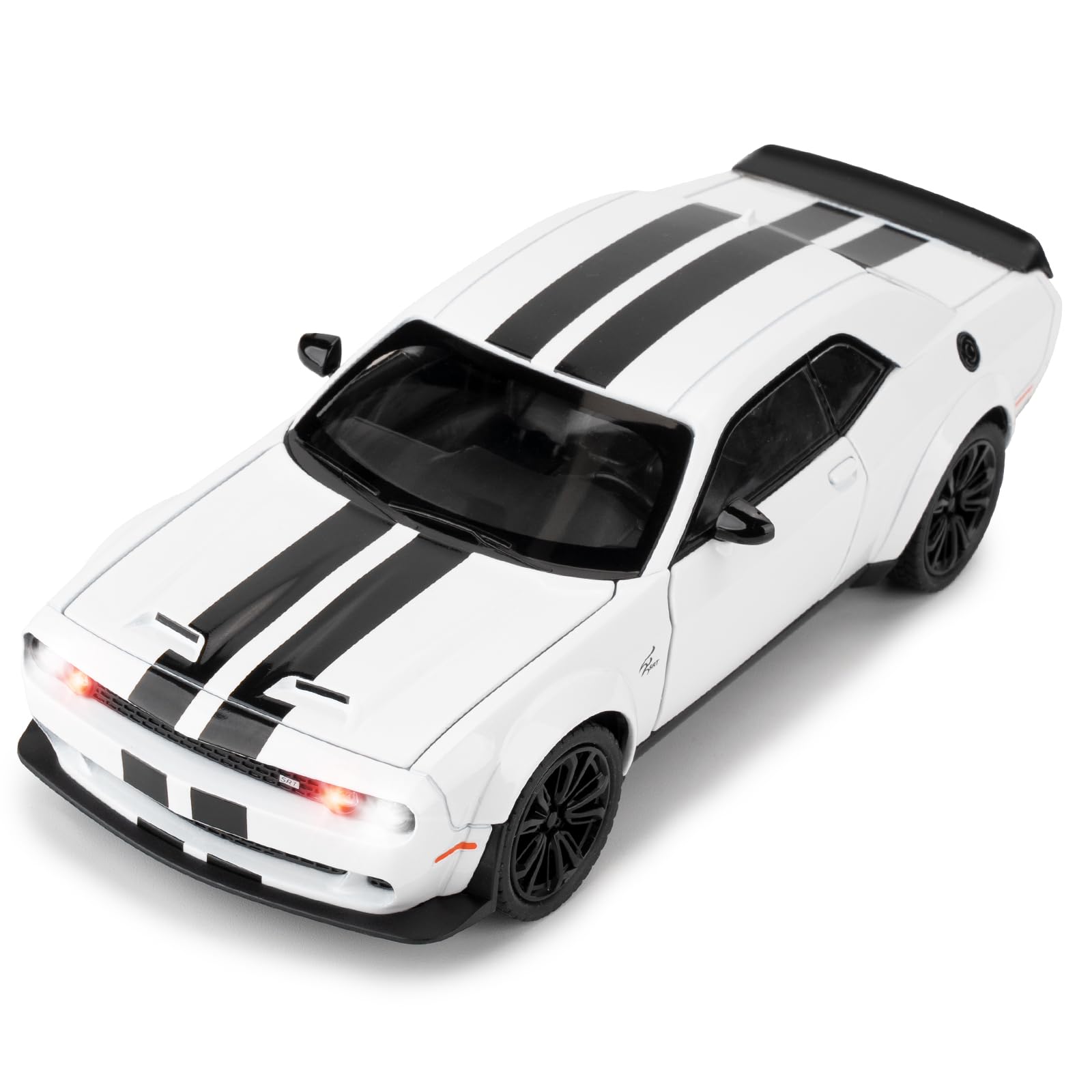 BGHSCA Compatible for Dodge Challenger SRT Hellcat Car Model, 1:22 Die-Cast Toy Car with Sound and Light, Pull Back Model Vehicle Toy for Adult Kids (White)