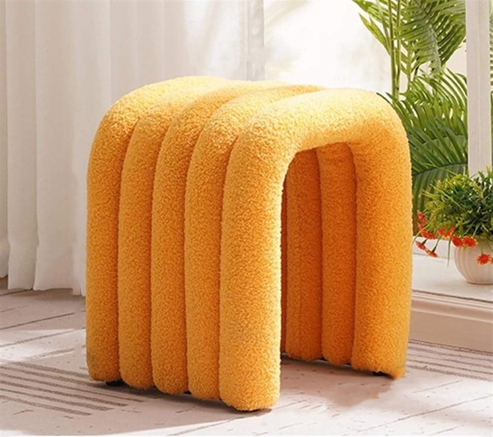 Stool, Solid Wood Footstool Modern Home Decoration Living Room and Bedroom Cute Dressing Stool Suitable for Table Powder(Orange)
