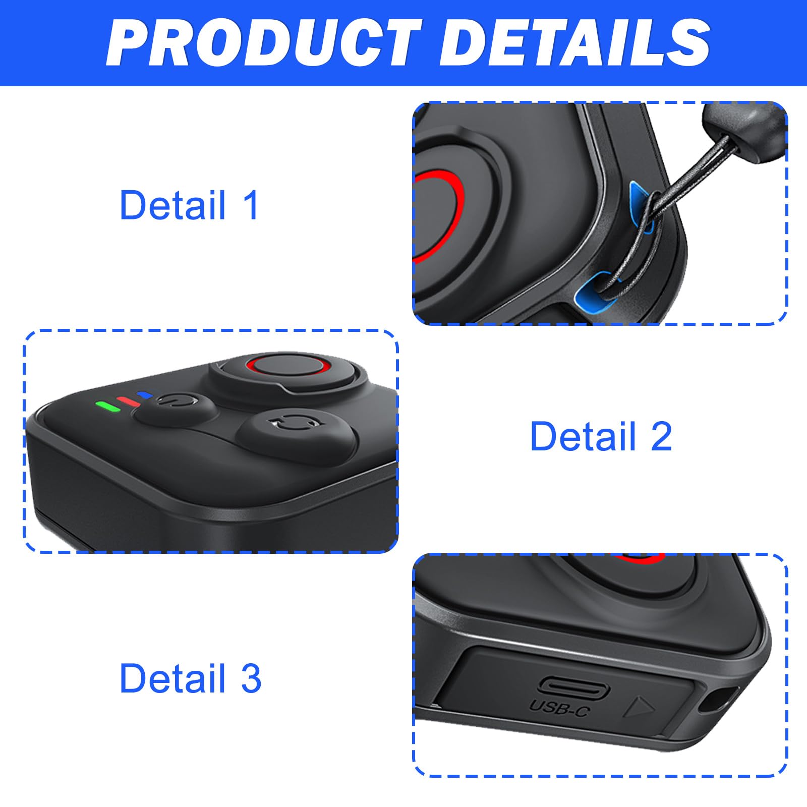 Télécommande GPS Bluetooth : portée de 50 m, télécommande intelligente sans fil avec dragonne pour câble de charge USB, télécommande Bluetooth étanche pour Insta360/Hero/iOS/Android