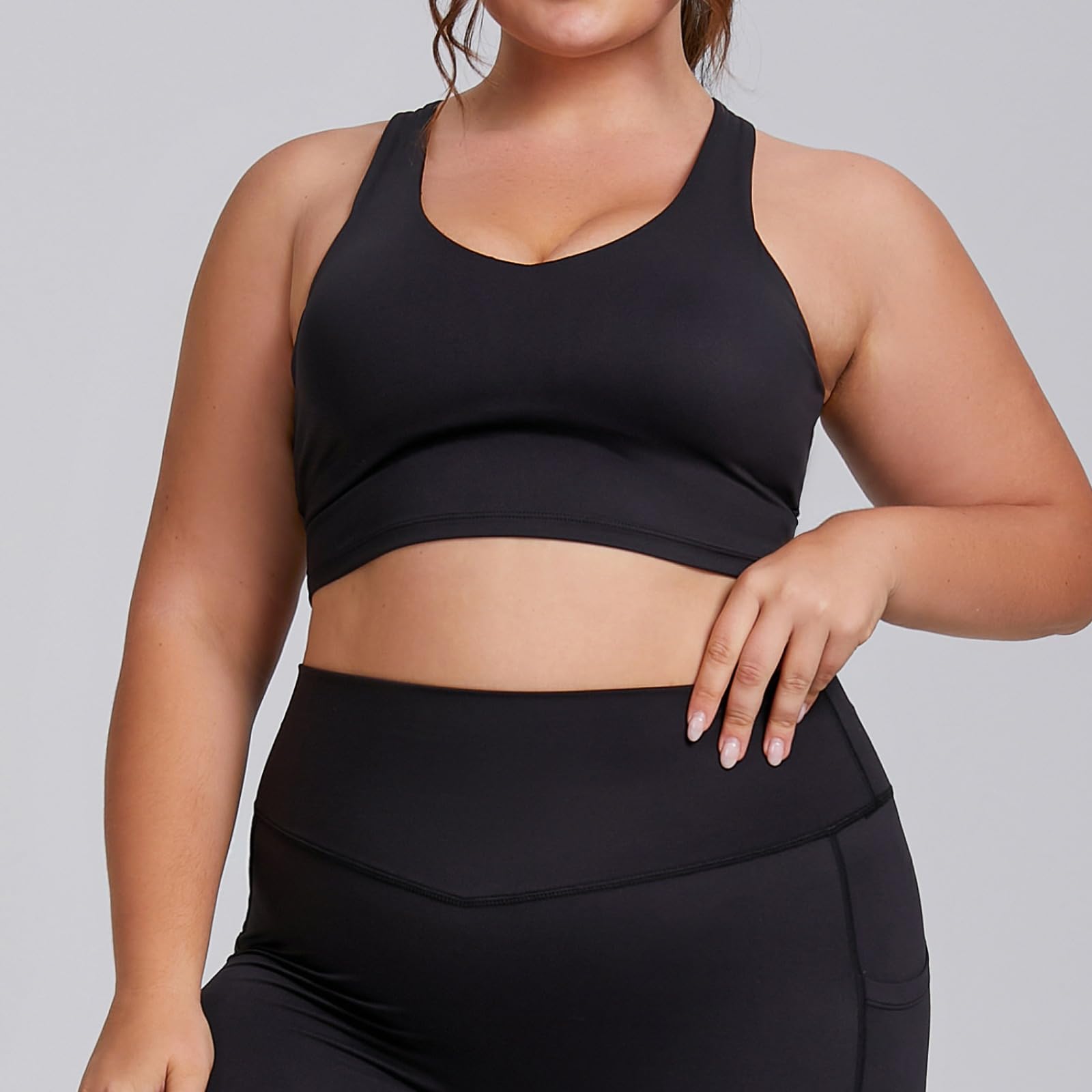 KIRYU Damskie 2-częściowe stroje do jogi plus size wysoka talia kontrola brzucha legginsy do jogi i biustonosz sportowy zestaw wsparcia uderzenia