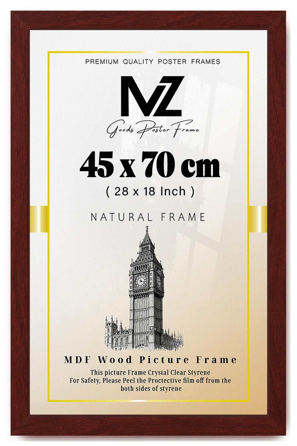 MZ GOODS | Stunning 1' 6" x 2' 4" Mahogany Posters Frame - (45 x 70 CM) Horizontal/Vertical Wall Hanging for Posters & Artwork 18 x 28 Inch [ Mahogany ]
