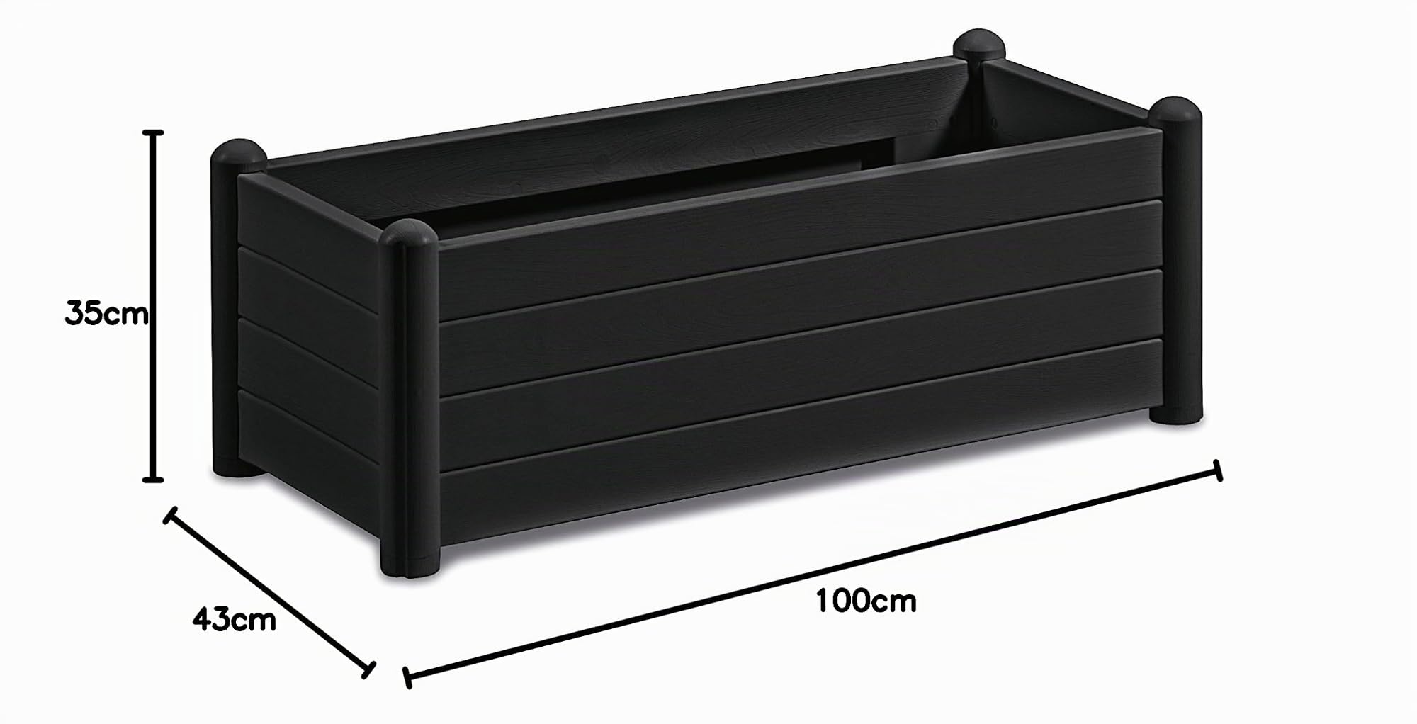 XL Pflanzkasten im Holz-Design aus Kunststoff in Anthrazit. Maße BxTxH in cm: 100 x 43 x 35 cm.