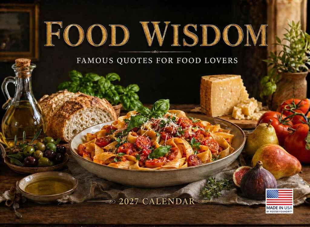Foodie Wisdom Calendar 2027 Famous Food Lover Quotes Monthly Wall Calender 12 Month | American Made In The USA