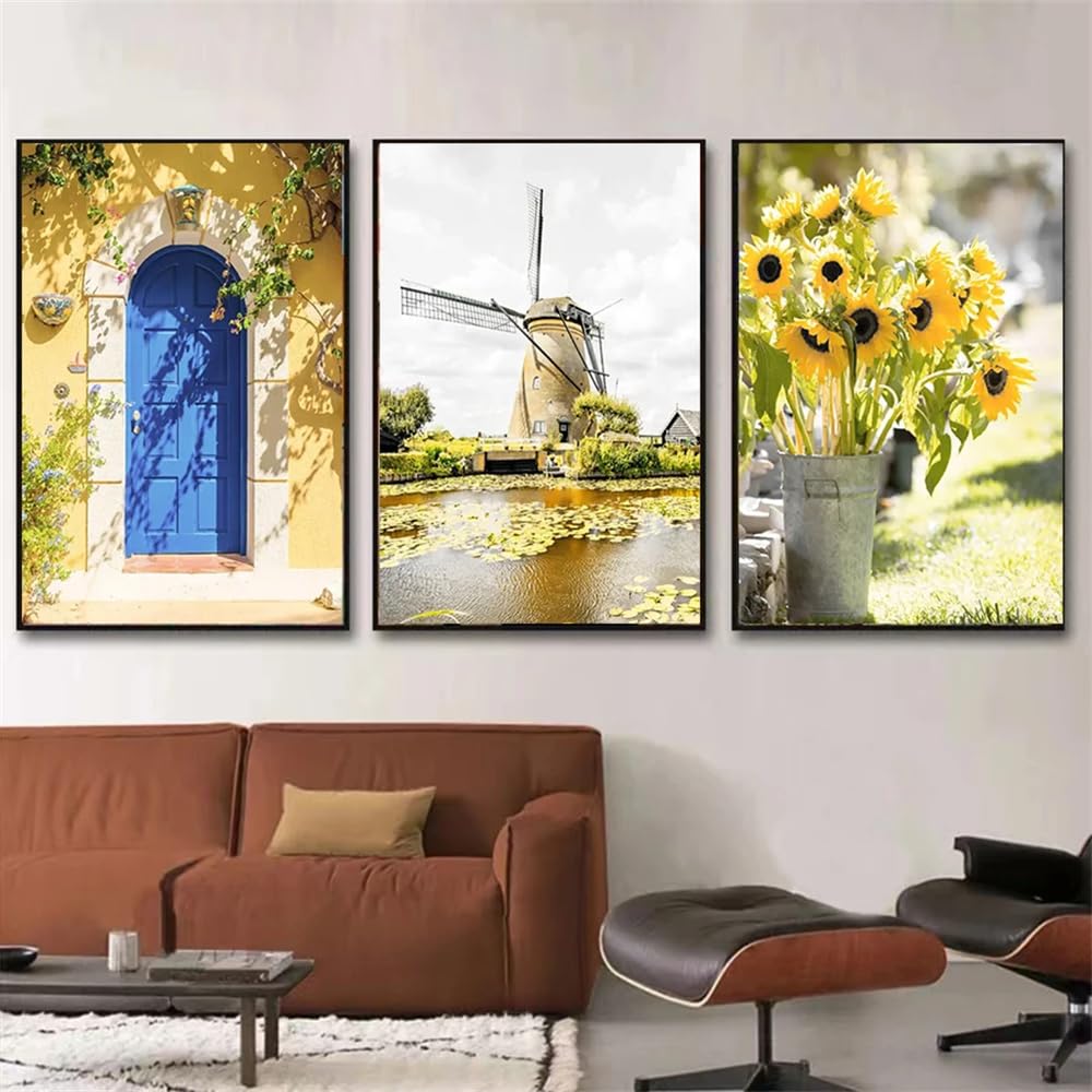 WUHBCZ Wall Posters-Abstract Art Prints Spring Sunflower Farmhouse Country Plant Flower Wall Art Canvas Painting Yellow Living Room Home Decoration Poster-40 * 50cm/3PCS (No Frame)