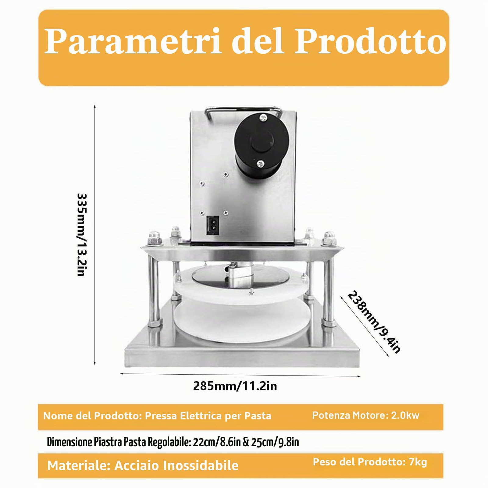 Macchina Elettrica Stendi-Impasto Pizza 22/25/30 cm - Pressa Professionale in Acciaio Inox per Casa/Ristoranti/Pasticcerie