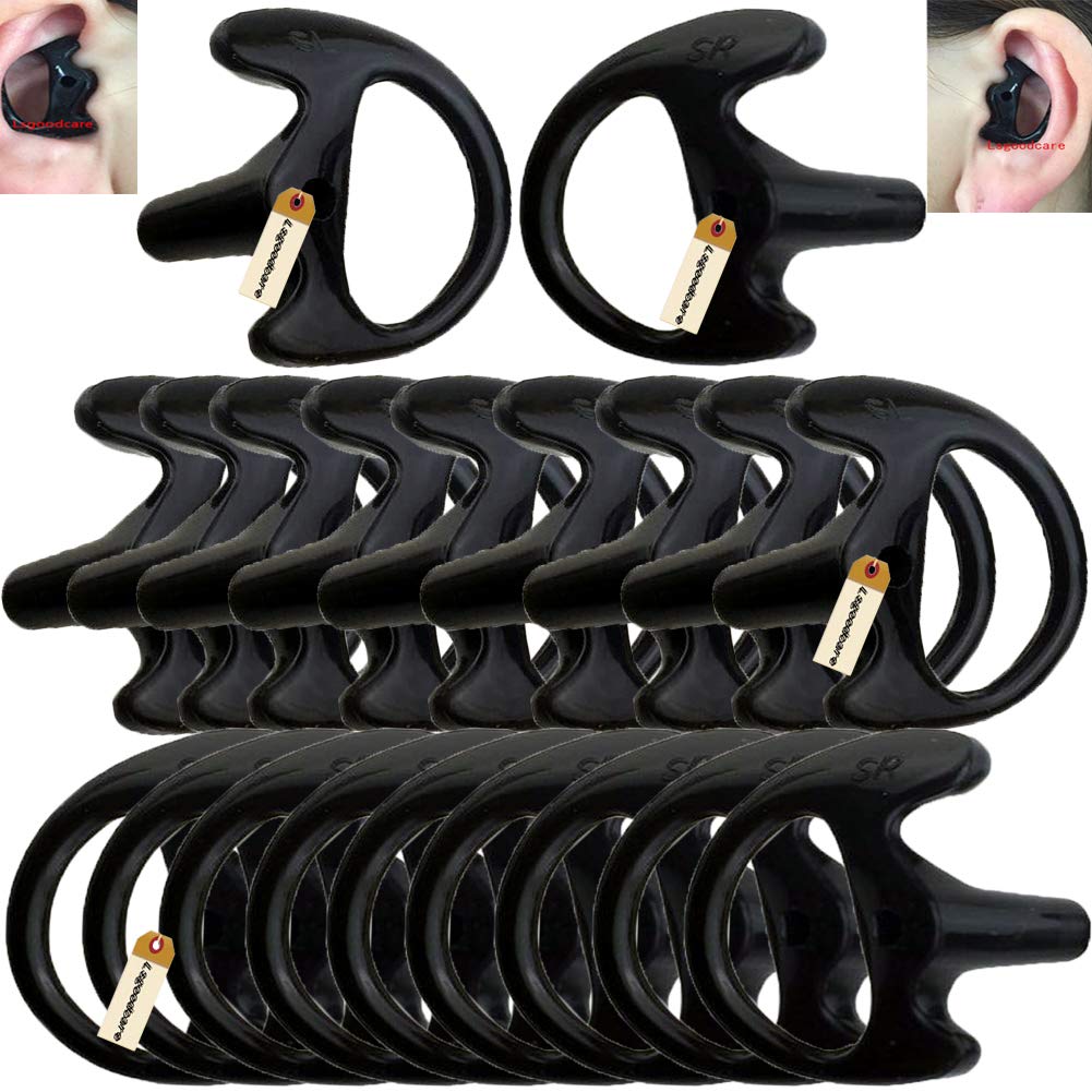 2 Way Radio Ear Mold Black Small, Lsgoodcare 20Pcs Replacement Earbud Earmolds Left Right Ear Piece Compatible for Motorola Kenwood Two Way Radio Acoustic Coil Tube, Soft Insert Silicone Earplug