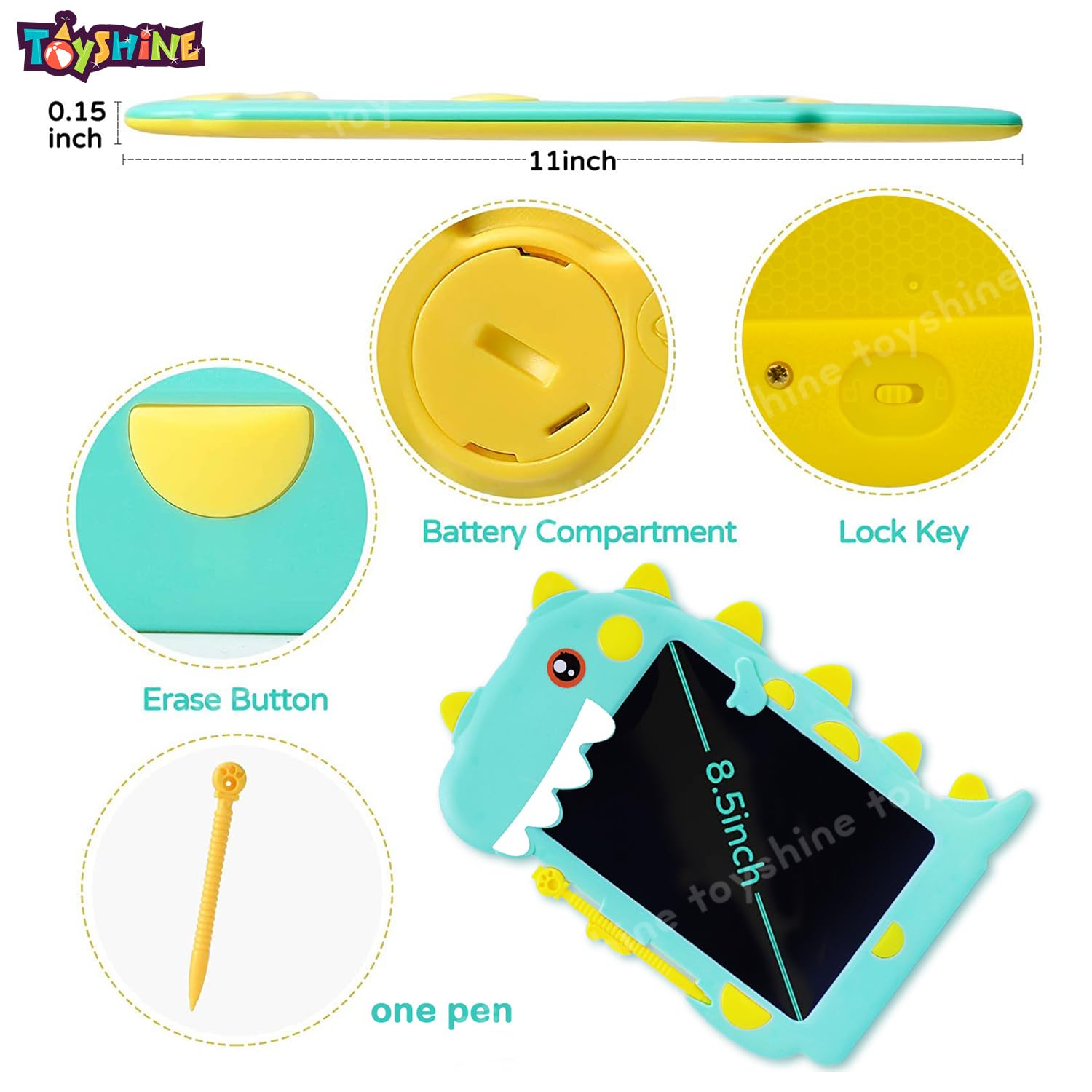 Toyshine Dinosaur Design Writing Tablet for Kids, 8.5 Inches LCD Tab for Kids Drawing Pad Doodle Board for 3-10 Years Old Boys/Girls Gifts Education Learning Toys, Green - Image 6 thumbnail